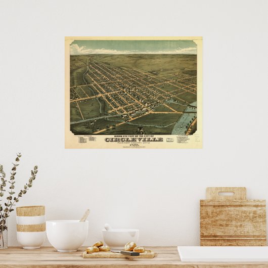 Circleville Ohio 1876 Antiek Panoramische Kaart Poster (Keuken)