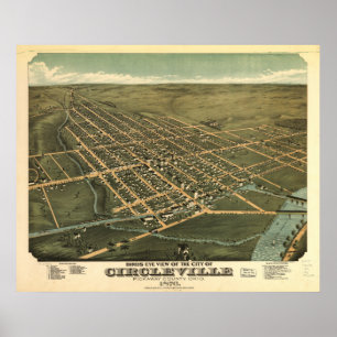 Circleville Ohio 1876 Antiek Panoramische Kaart Poster