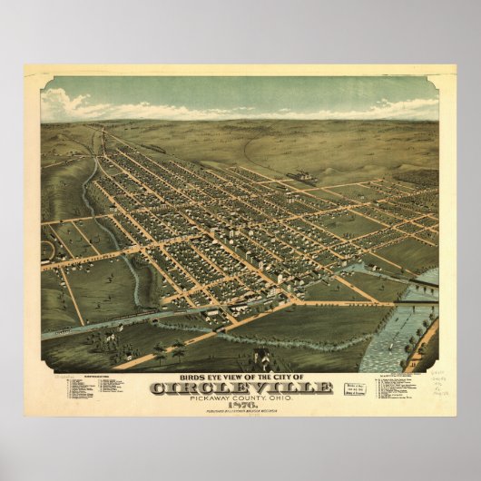 Circleville Ohio 1876 Antiek Panoramische Kaart Poster (Voorkant)