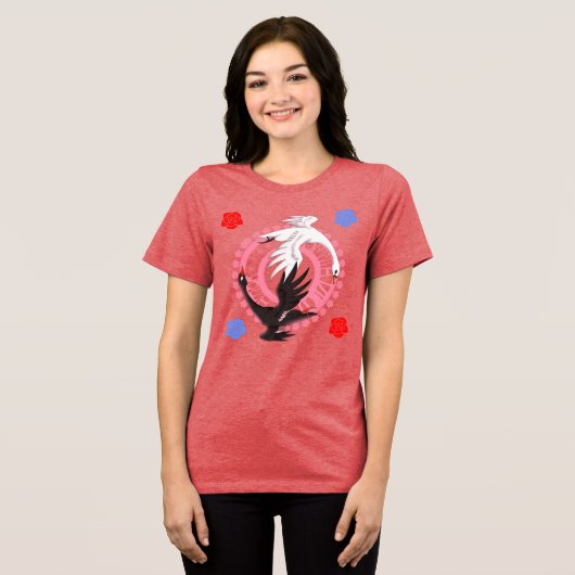 Circling Swans Love Conquers All Romantic Art Tri-Blend Shirt (Voorkant volledig)