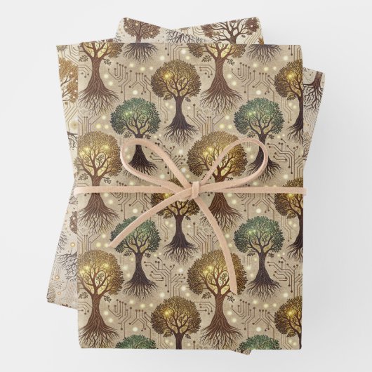 Circuit Board and Trees Roots Inpakpapier Vel (In situ)