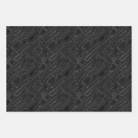 Circuit Board Computer Patroon Zwart Goud Wit Inpakpapier Vel (Voorkant)