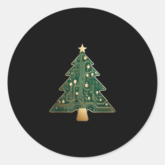 Circuit Board Computer Tech Kerstboom Ronde Sticker (Voorkant)