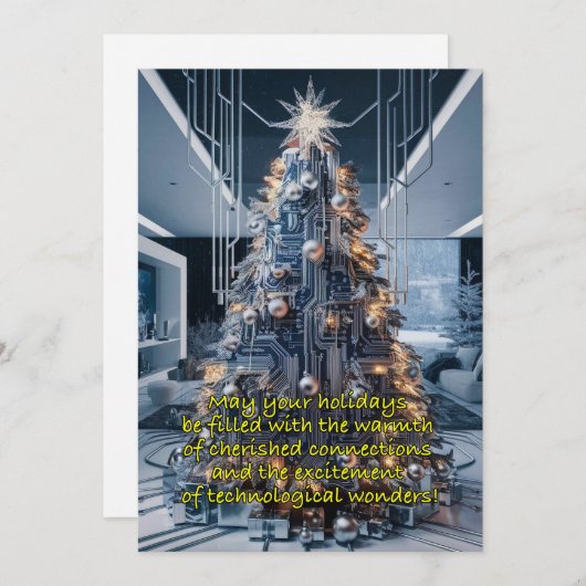 Circuit board-geïnspireerde kerstboom feestdagenkaart (Voorkant / Achterkant)