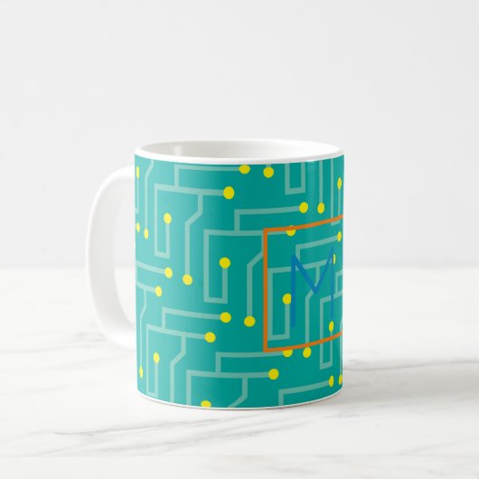 Circuit Board INITIAAL Mod Computer Tech Fun Koffiemok (Voorkant links)