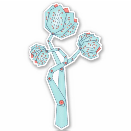 Circuit Board Mechanical Flowers Geek Girl Sticker (Voorkant)