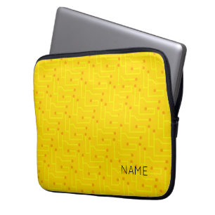 Circuit Board Modern Geel Sinaasappel Tech NAAM Laptop Sleeve