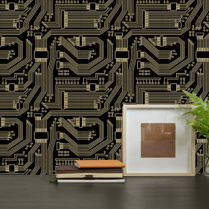 Circuit Board Pattern Gold ID245 Behang