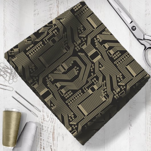 Circuit Board Pattern Gold ID245 Stof