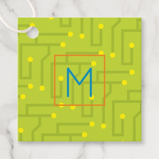 Circuit Board Pattern INITIAAL Computer Tech Gamin Bedankjes Labels (Voorkant)