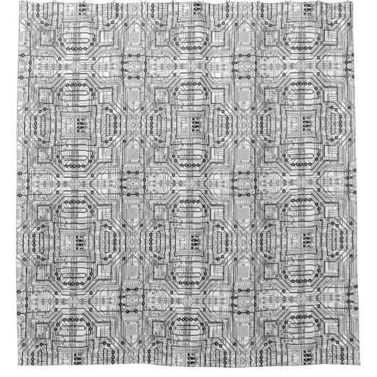 Circuit boards in zwart, wit en zilver douchegordijn (Voorkant)