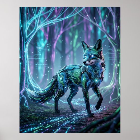 Circuit Fox Neon Forest Poster (Voorkant)