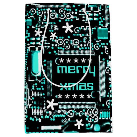 Circuit Light Blue 2 Merry Xmas medium Medium Cadeauzakje (Voorkant)