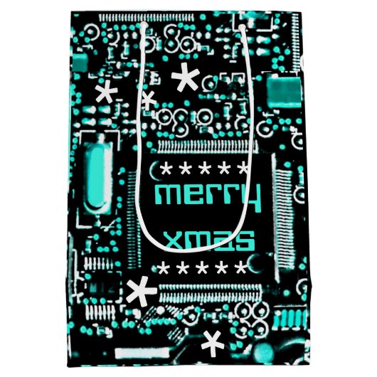Circuit Light Blue 2 Merry Xmas medium Medium Cadeauzakje (Achterkant)