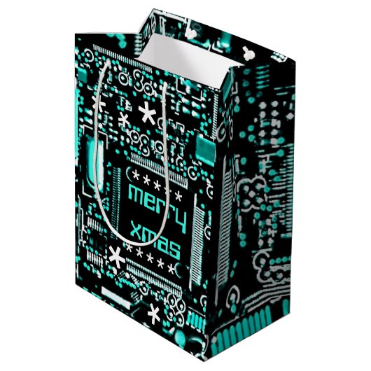 Circuit Light Blue 2 Merry Xmas medium Medium Cadeauzakje (Achterkant Gekanteld)