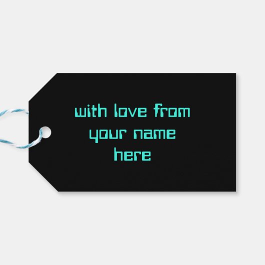 Circuit Light Blue 2 "Merry Xmas"-tekst terug Cadeaulabel (Achterkant Horizontaal)