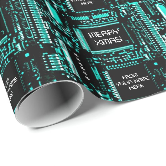 Circuit Light Blue 'Merry Xmas from...' cadeauomsl Cadeaupapier (Rol Hoek)