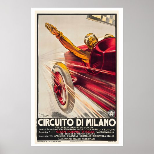 Circuit van Milan Vintage Racing Poster (Voorkant)