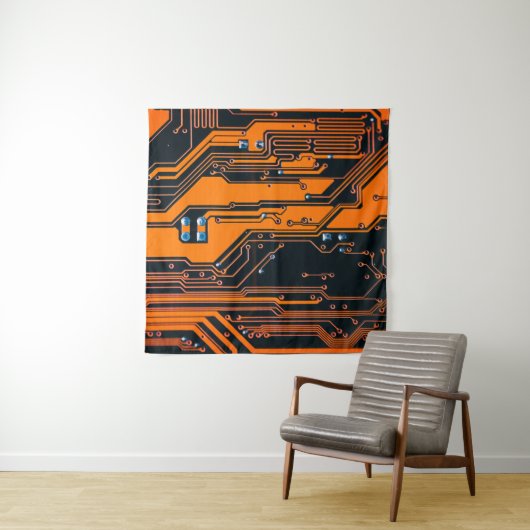 Circuitbord. Elektronische computerhardware Wandkleed (In situ)