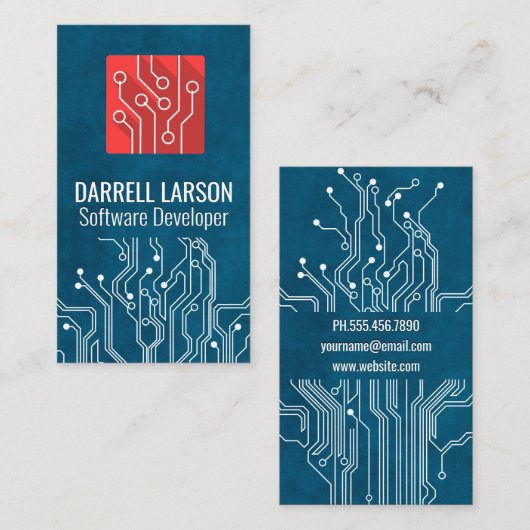 Circuitkaart | Rode Tech-Logo Visitekaartje (Voorkant / Achterkant)