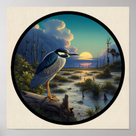 Circulair 3D-Afbeelding van een Geel-gekroonde Nac Poster