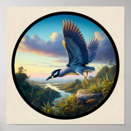 Circulair 3D-Afbeelding van een Geel-gekroonde Nac Poster