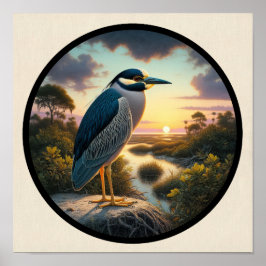 Circulair 3D-Afbeelding van een Geel-gekroonde Nac Poster