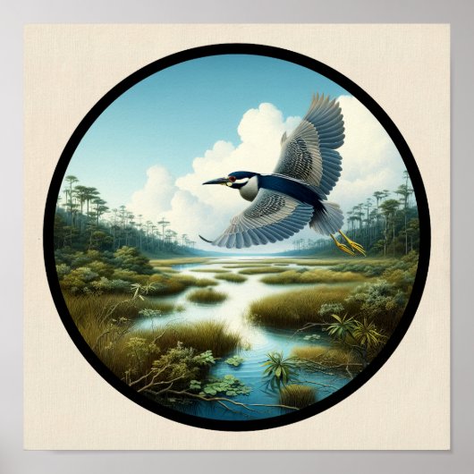 Circulair 3D-Afbeelding van een Geel-gekroonde Nac Poster (Voorkant)