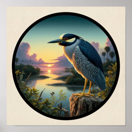 Circulair 3D-Afbeelding van een Geel-gekroonde Nac Poster (Voorkant)