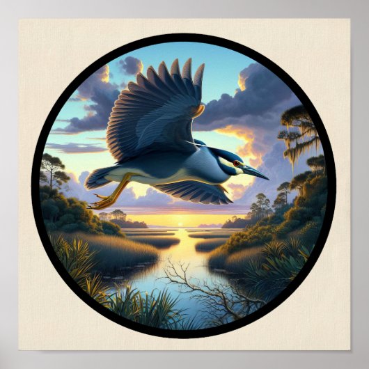 Circulair 3D-Afbeelding van een Geel-gekroonde Nac Poster (Voorkant)