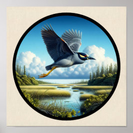 Circulair 3D-Afbeelding van een Geel-gekroonde Nac Poster