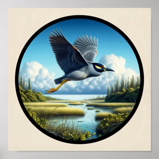 Circulair 3D-Afbeelding van een Geel-gekroonde Nac Poster (Voorkant)