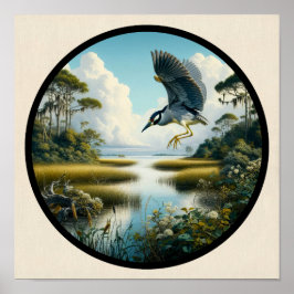 Circulair 3D-Afbeelding van een Geel-gekroonde Nac Poster