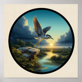 Circulair 3D-Afbeelding van een Geel-gekroonde Nac Poster