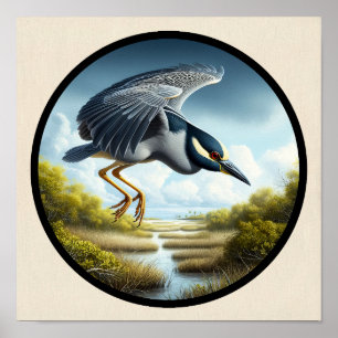 Circulair 3D-Afbeelding van een Geel-gekroonde Nac Poster