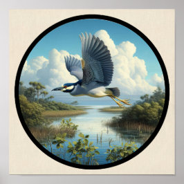 Circulair 3D-beeld van een Geelkruinreiger Poster