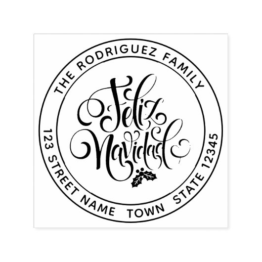 Circulair adres Feliz Navidad Zelfinktende Stempel (Design)