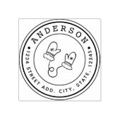 Circulair adres kerstmis Mittens Familienaam Rubberstempel (Afrduk)