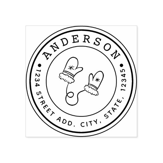 Circulair adres kerstmis Mittens Familienaam Rubberstempel (Afrduk)