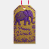 Circulair Goud & Paarse olifant Happy Diwali Cadeaulabel (Achterkant)