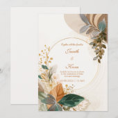 Circulair Gouden Bosgroene Botanische Bruiloft Kaart (Voorkant / Achterkant)