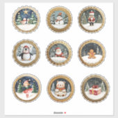 Circulair gouden Kerst stickers en envelopzegel (Vel)