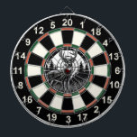 Circulair hert met Forest Target Dartbord<br><div class="desc">Een majestueus hert met groot gewei in een bos,  omlijst door een gewaagd doelontwerp.</div>