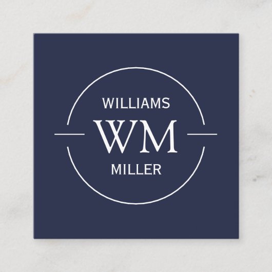 Circulair Initiaal Modern Square Navy - Visitekaar Vierkante Visitekaartje (Voorkant)