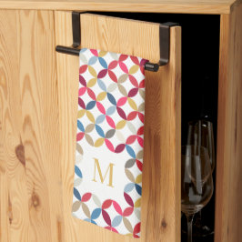 Circulair kwartiepatroon Rood goumonogram Theedoek