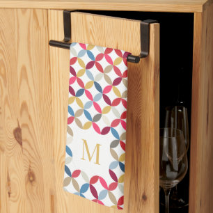 Circulair kwartiepatroon Rood goumonogram Theedoek