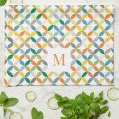 Circulair kwartspatroon warme toon-monogram theedoek (Gevouwen)