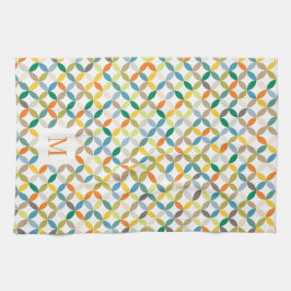 Circulair kwartspatroon warme toon-monogram theedoek