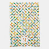 Circulair kwartspatroon warme toon-monogram theedoek (Verticaal)