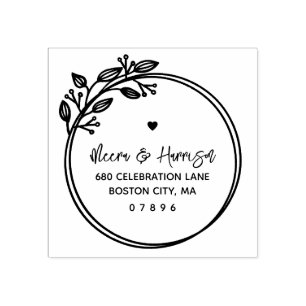 Circulair Lijst Floral bruiloft adres Rubberstempel